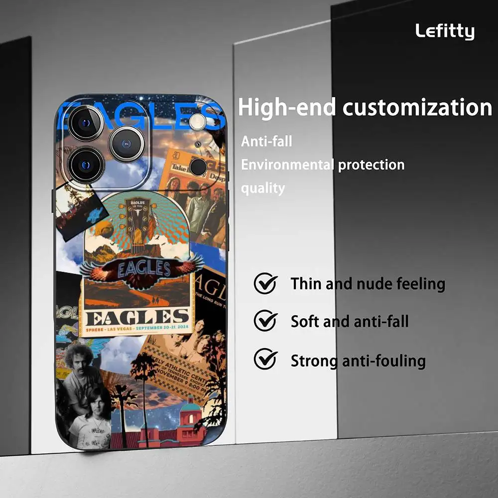 E-Eagles Band حافظة هاتف عصرية لهاتف آيفون 17 16 15 14 13 12 11 Pro Max Plus Mini Black Frosted Soft Shell Funda