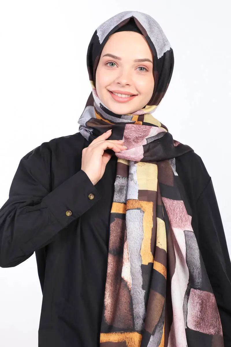 ShantuQ Stripe Pattern Color Soft Twill Shawl Goal/Gray