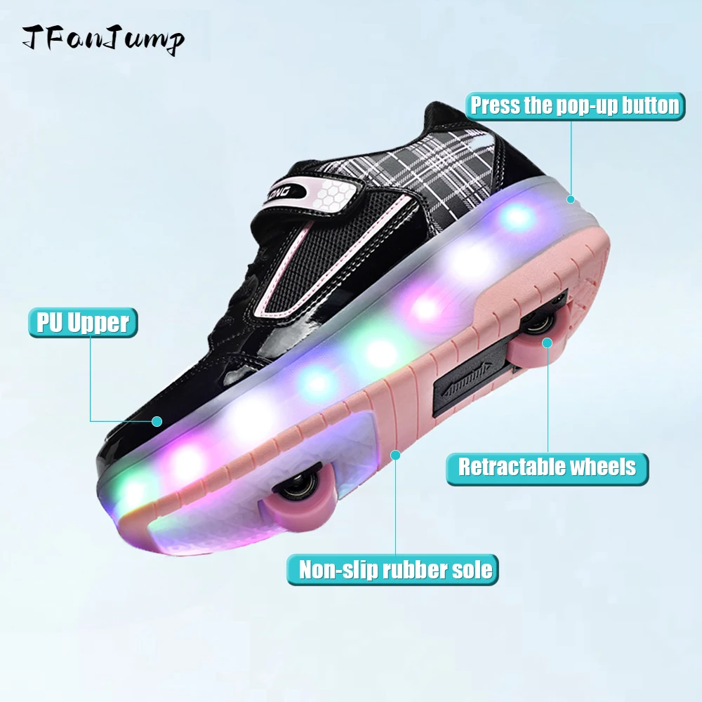 Girl's Sneakers Shoes With 2 Removable Wheels Children Powerslide Skates For Kids Boy's Roller Speed Inline Skate With LED