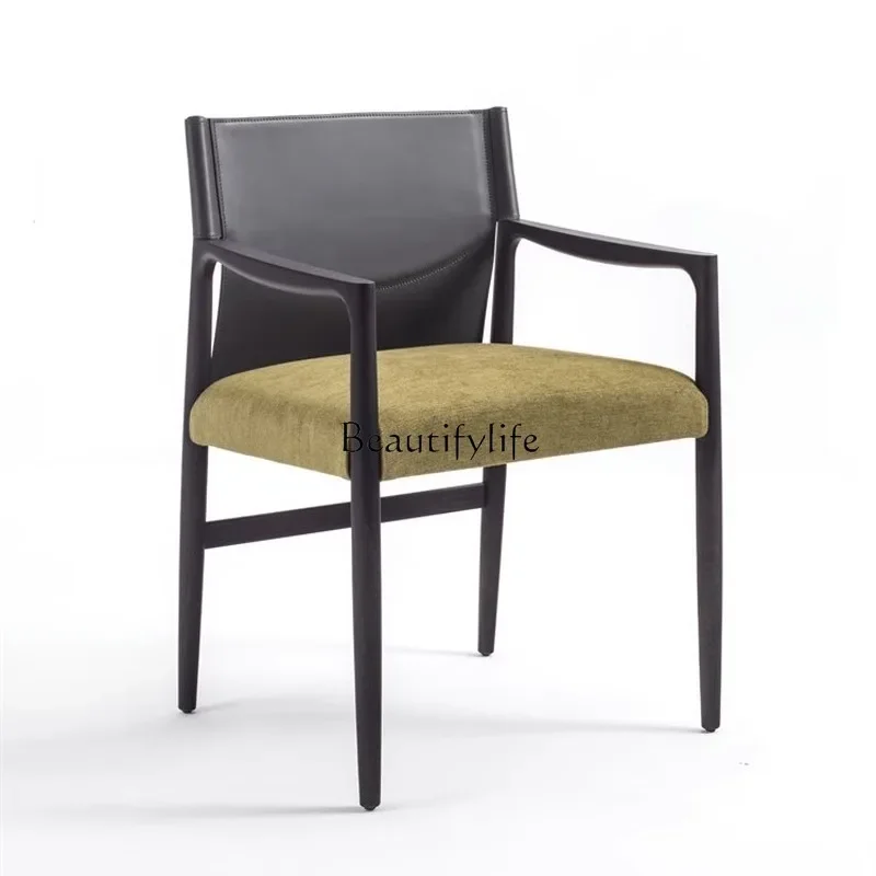 

FG44Modern Simple Dining Chair Wabi Saddle Leather Nordic Solid Wood Designer Restaurant Armchair