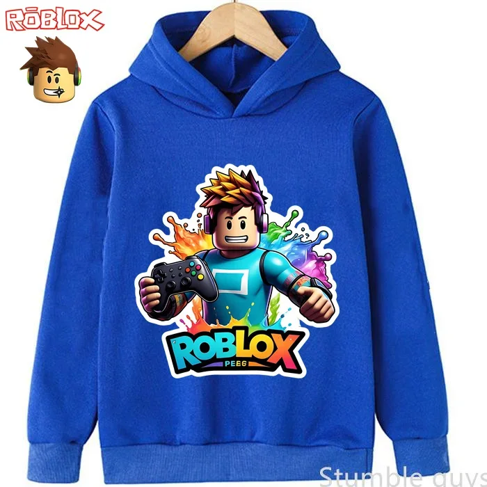 Roblox Chaqueta con capucha para niños Sudadera con estampado de tema de juego engrosado Ropa deportiva informal para niños y niñas