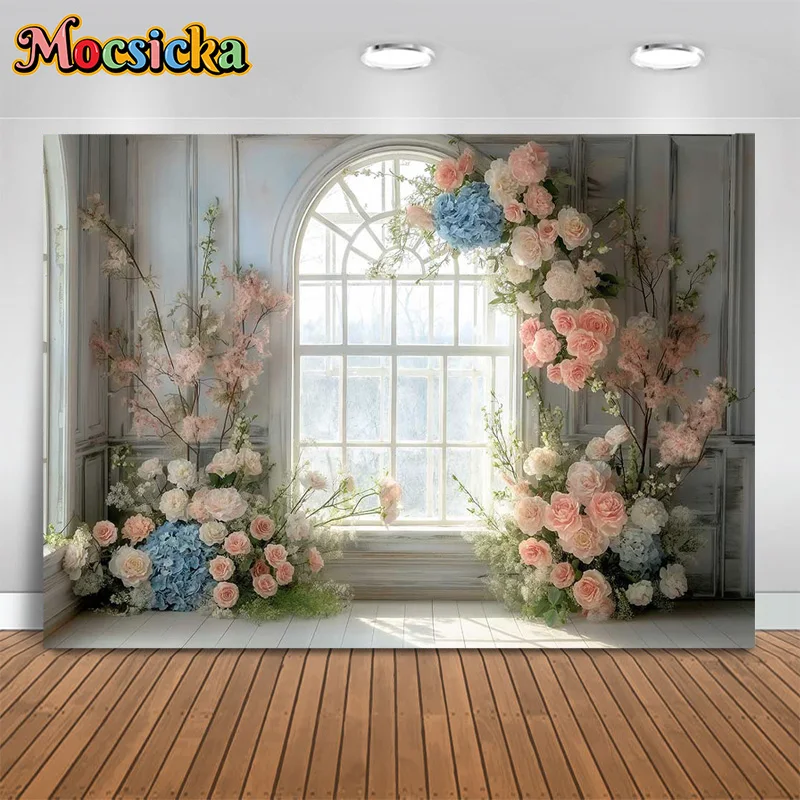 Mocsicka Photography Backdrop Wedding Party Adult Maternity Vintage Background Window Floral Portrait Studio Photo Prop Banner