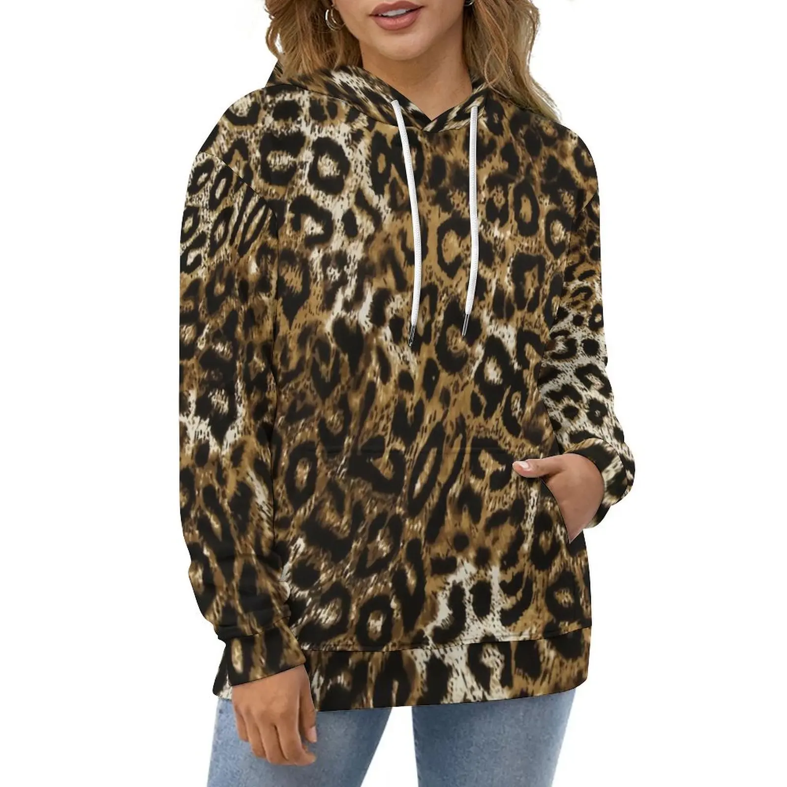 

Gold Leopard Hoodies Long-Sleeve Classic Animal Print Casual Hoodie Winter Hip Hop Oversized Graphic Loose Hooded Sweatshirts