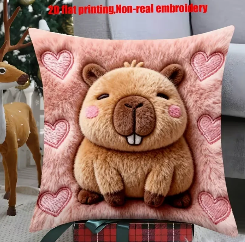 Capybara Print Cushion Cover Suitable Decor Zipper Pillowcase with Capybara Capybaras Sofa Bed  Fun Theme for Room Decoration