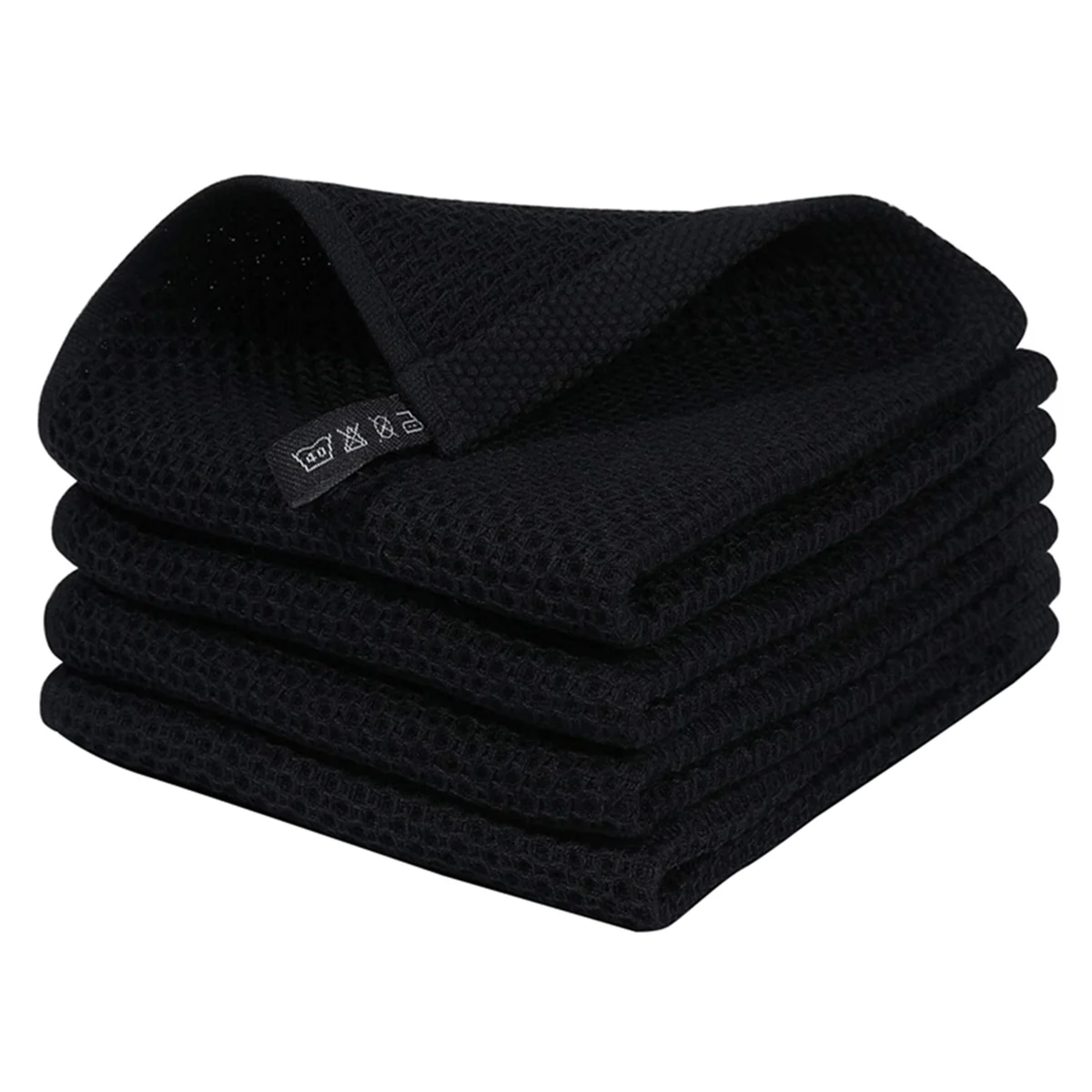 100% Cotton Waffle-Weave Kitchen Dish Cloths, Ultra Soft Absorbent Quick Drying Dish Towels Black