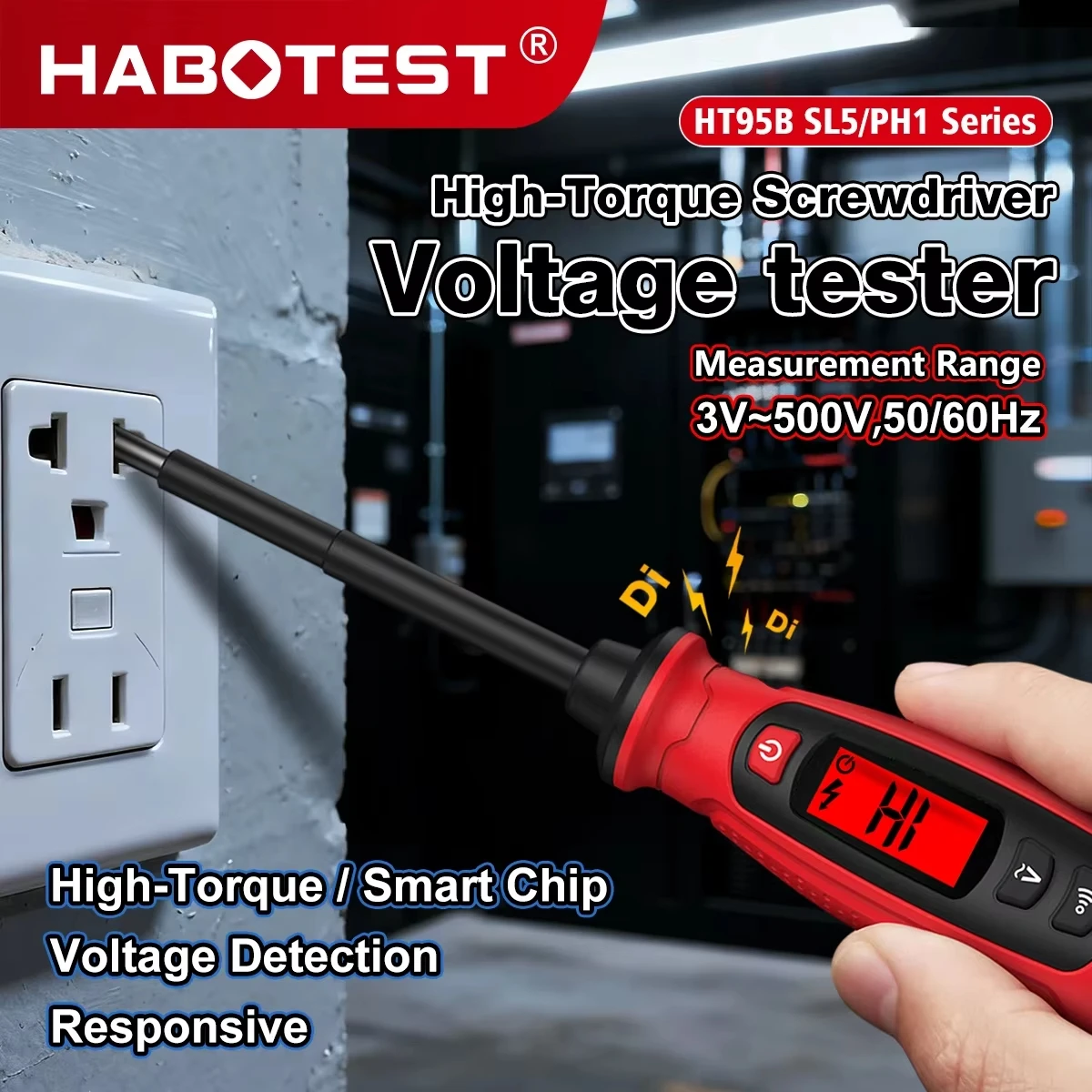 HT95B Digital Screwdriver Voltage Tester Cross/Word Screwdriver Pen 3-500V Handheld Non-Contact Test Live/Neutral Wire Detector