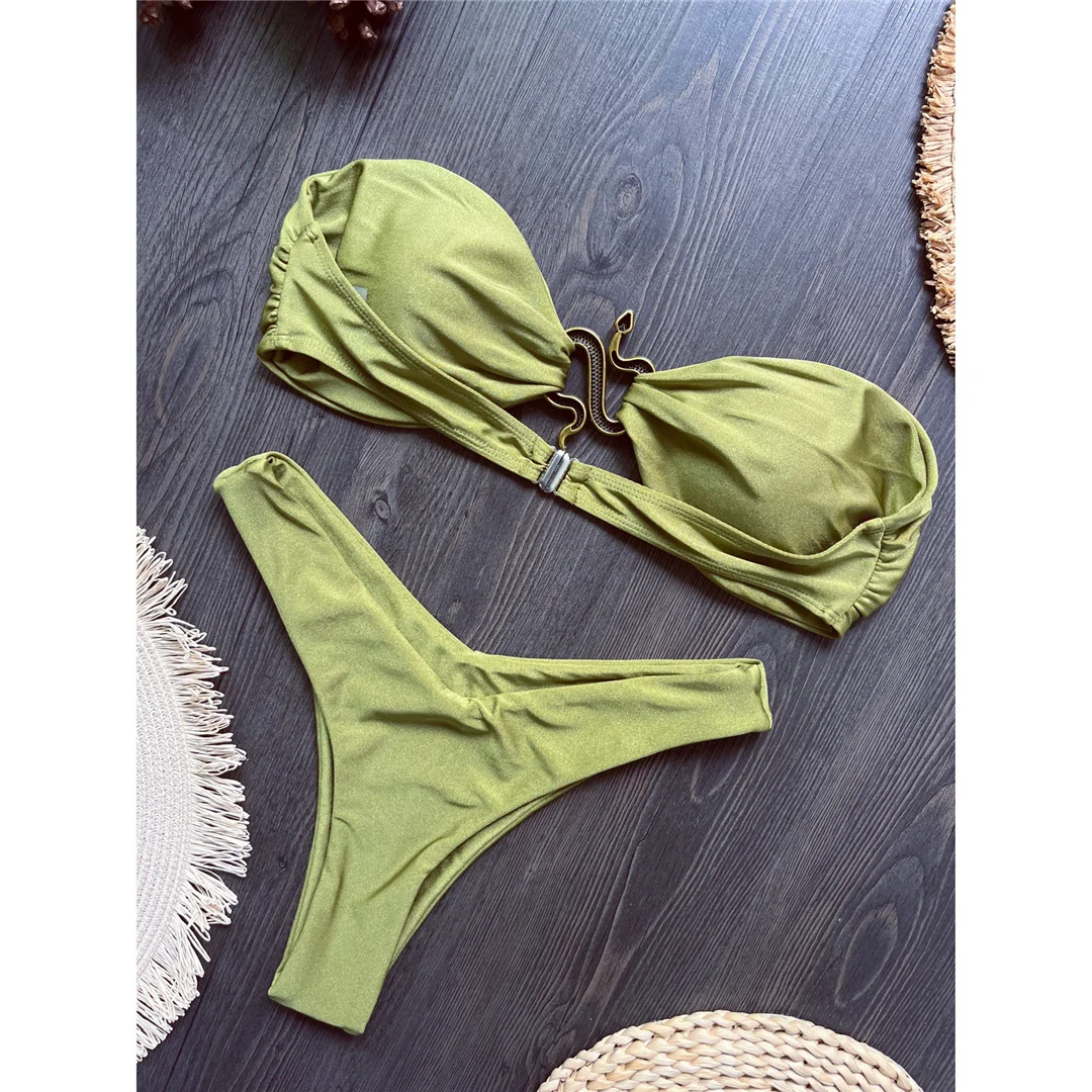 10 Farben Bandeau Metall-Schlangen-Bikini Damen-Badeanzug Zweiteiliger Bikini-Set mit Polsterung Badebekleidung Badeanzug V8249 – Detail 19