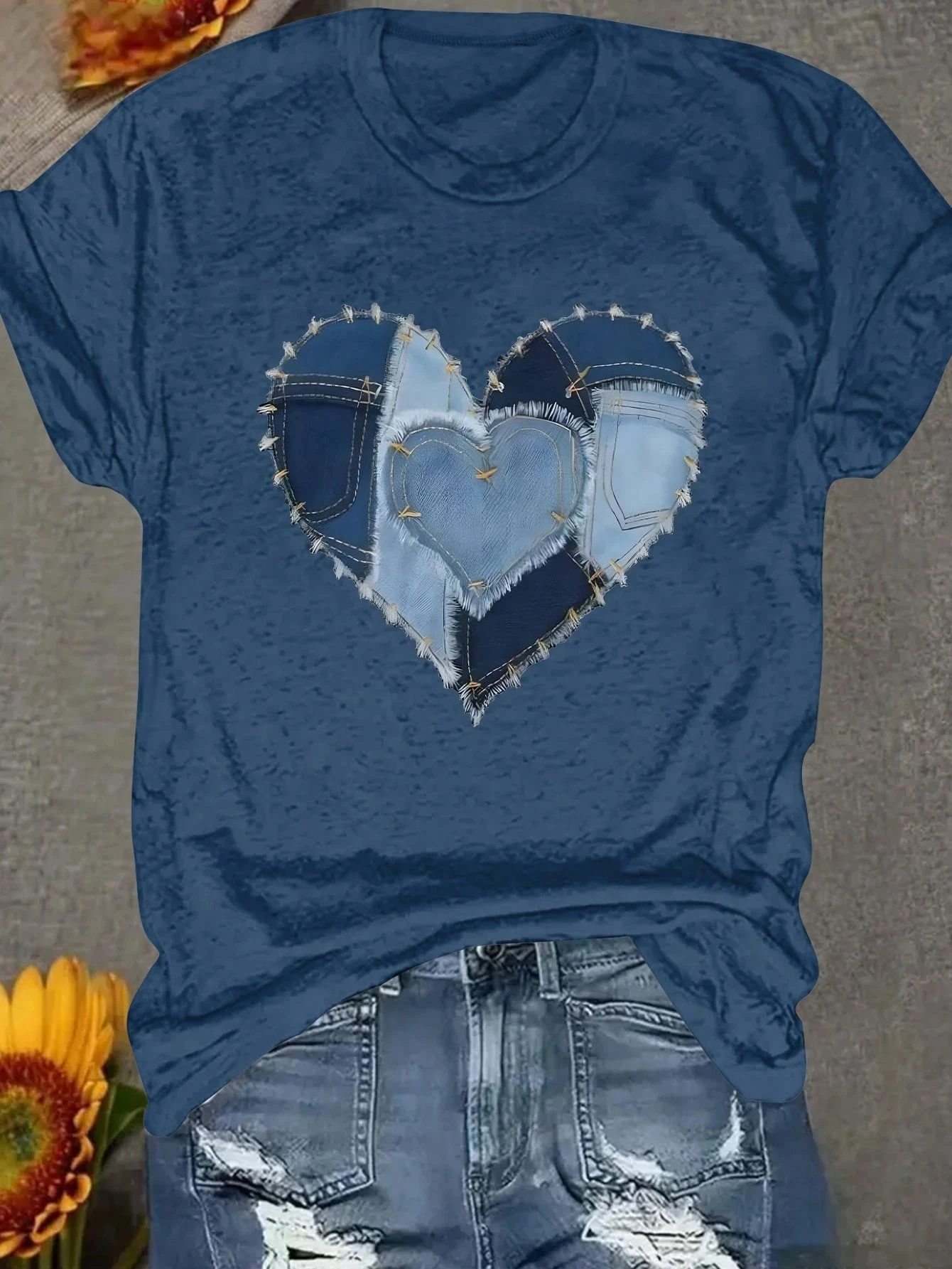 

Летние топы больших размеров, женская повседневная футболка с круглым вырезом и короткими рукавами в стиле пэчворк и аппликацией