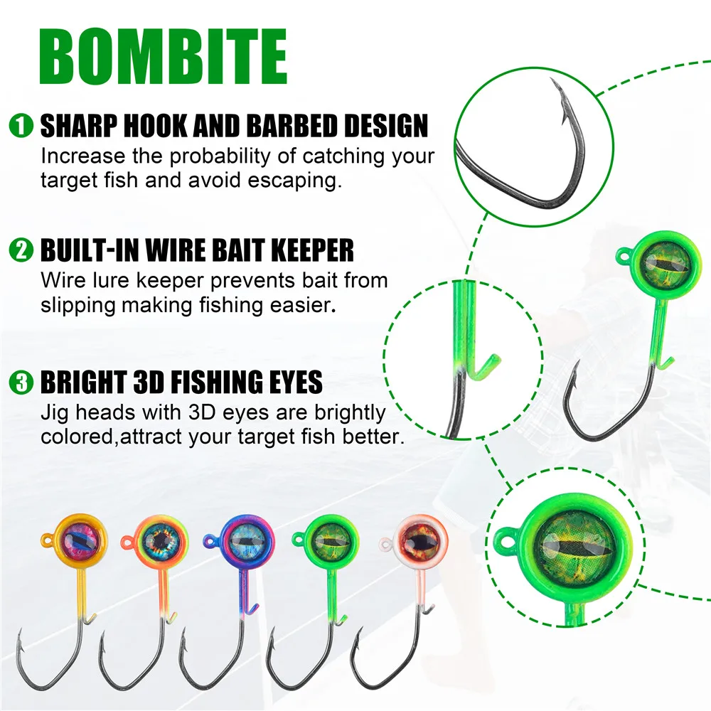 25 Stück Crappie Jig Heads Angelhaken mit 3D-Augen Swimbait 1/32 1/16 1/8OZ Angeljig-Köpfe Wurmhaken für Forellen und Barsche – Detail 3