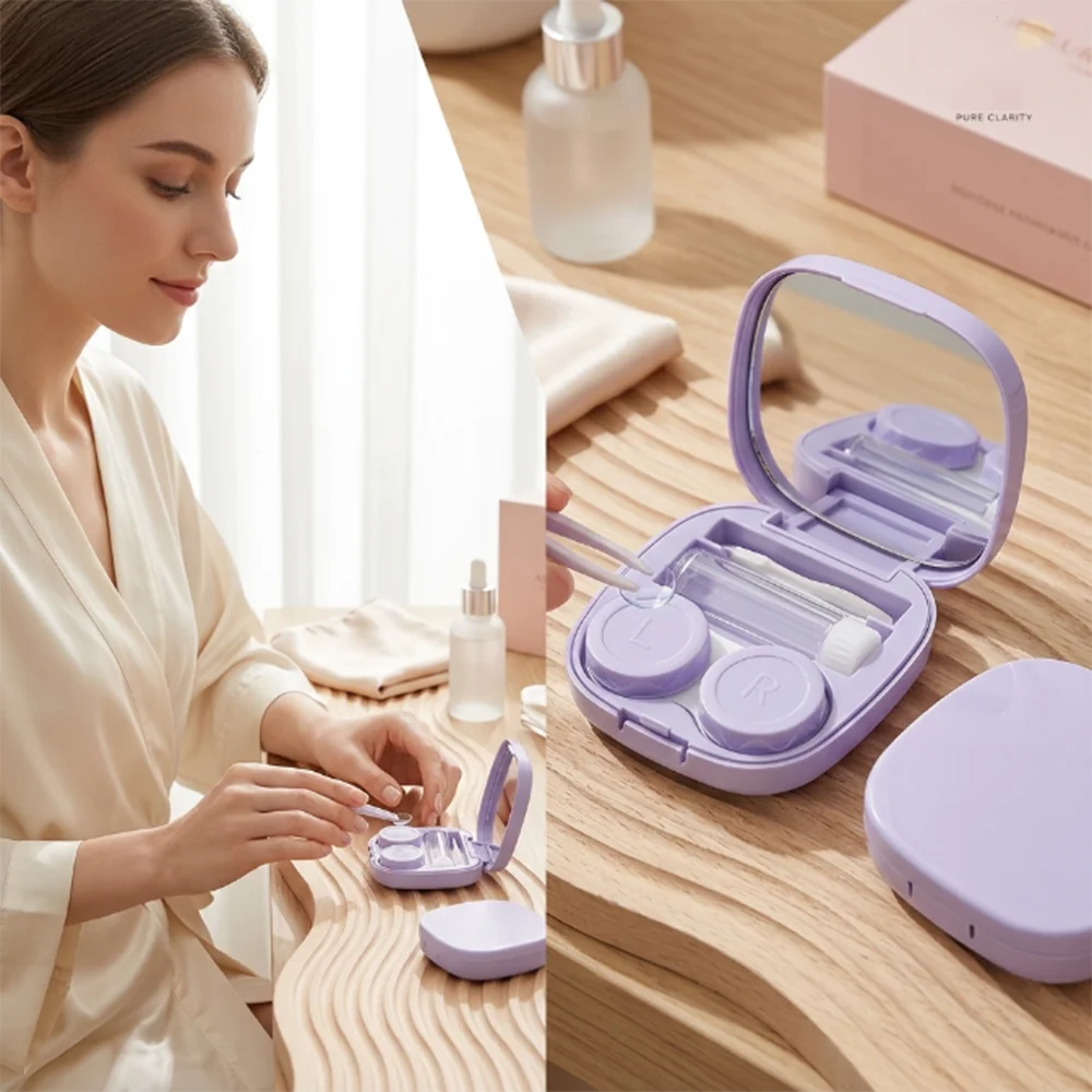 Portable Contact Lens Case with Mirror Macaron Color Travel Kit Minimalist Hard Case Set for Eyes Contact Lens Storage Box