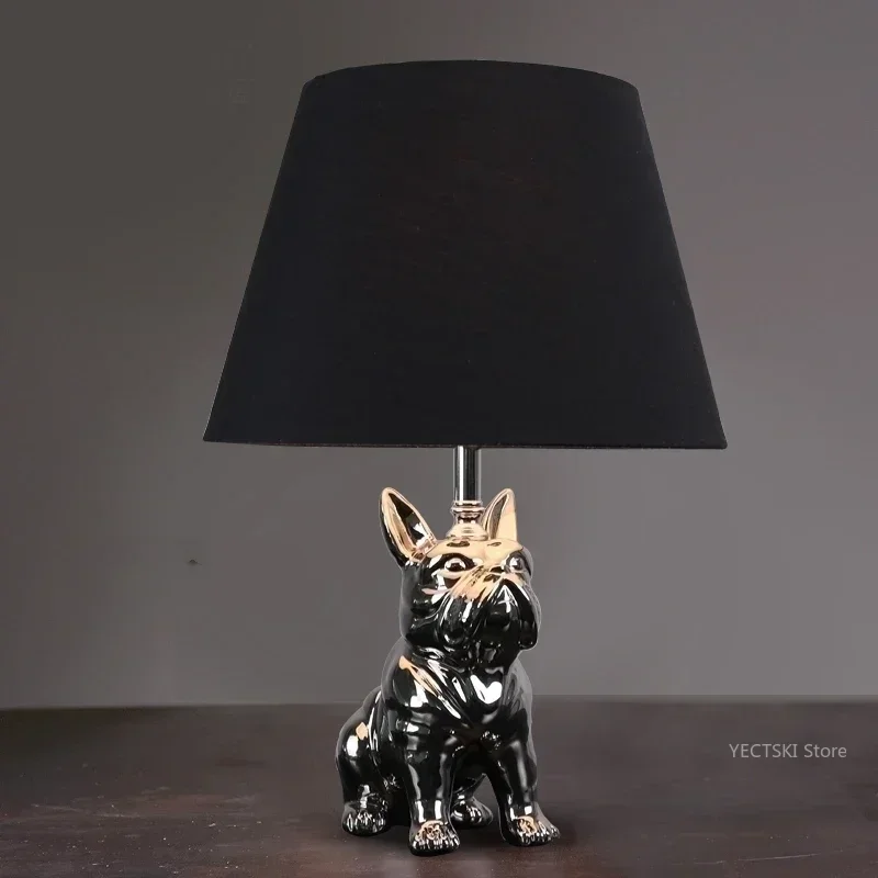 

MandosBor Modern Dog Table lamp Gold Ceramic Table Lamps For Living Room Bedroom Nordic Study Desk Decor Light Home E27 Night Be