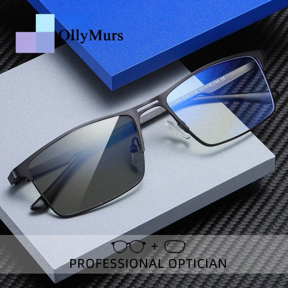 

Очки для чтения OLLYMURS для мужчин, деловые, с защитой от синего света, для коррекции близорукости, ультралегкие фотохромные оптические солнцезащитные очки