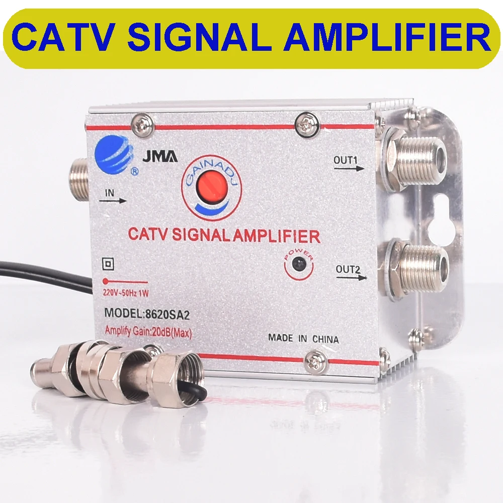 Amplificador de señal CATV DTMB, amplificador de señal de TV Digital, 8620SA2, ganancia de 20dB, 1 en 2, enchufe europeo de 220V