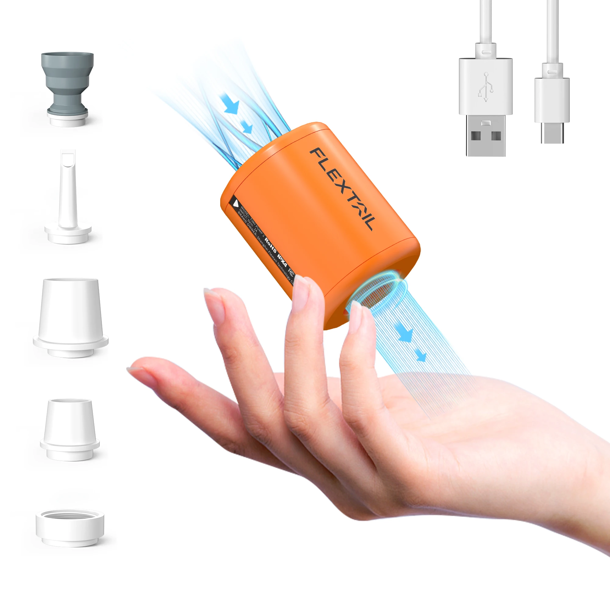 FLEXTAIL TINY PUMP 2 / 2X - 4kPa elektrische luchtpomp, draagbare campingpomp voor luchtbedden Slaapmatten Zwembad drijft Vacuümzakken