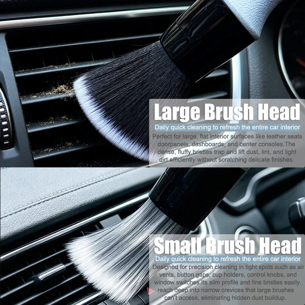 AUTOBRIGHT Doppelkopf-Autodetailing-Bürste Premium Weiche Borsten Reinigungsbürste für Autoinnenraum, Zuhause, Tastatur & Kleine Fugen – Detail 2