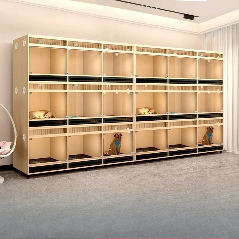 

Dog cage stainless steel display cabinet solid wood cat and dog integrated cage pet store