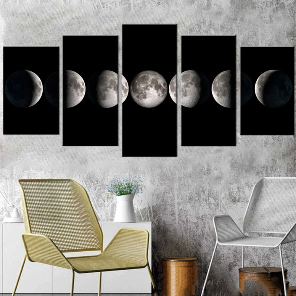 Printed Canvas Painting for Living Room Poster Picture Landscape Moon Outer Space Wall Art Interior Home Decor Mural 5 Pieces