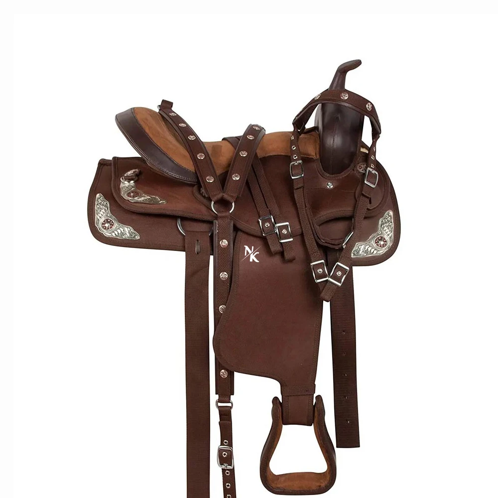 High Quality Durable Western Saddle, Premium Cowhide Off-Road Riding Saddle, Ranch Work Harness Equipment, Brown Saddle