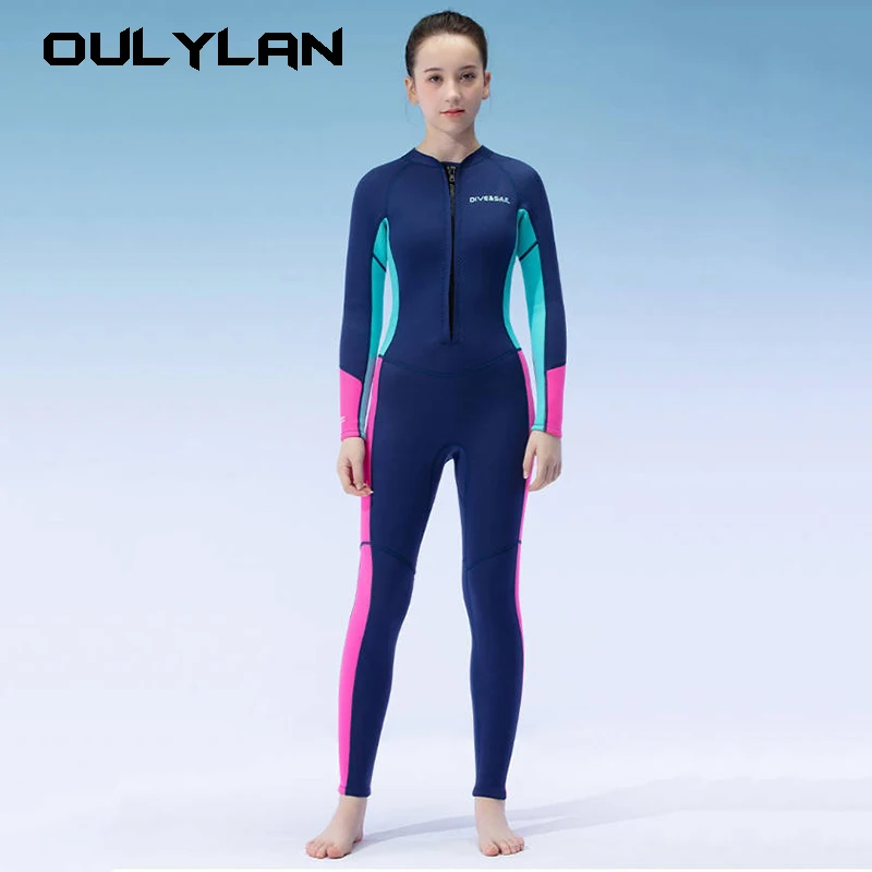 

New 2.5MMChildren's Diving Suit Women's Front Open Long Sleeve One-Piece Diving Suit Teenagers Warm Snorkeling Surfing Wetsuit