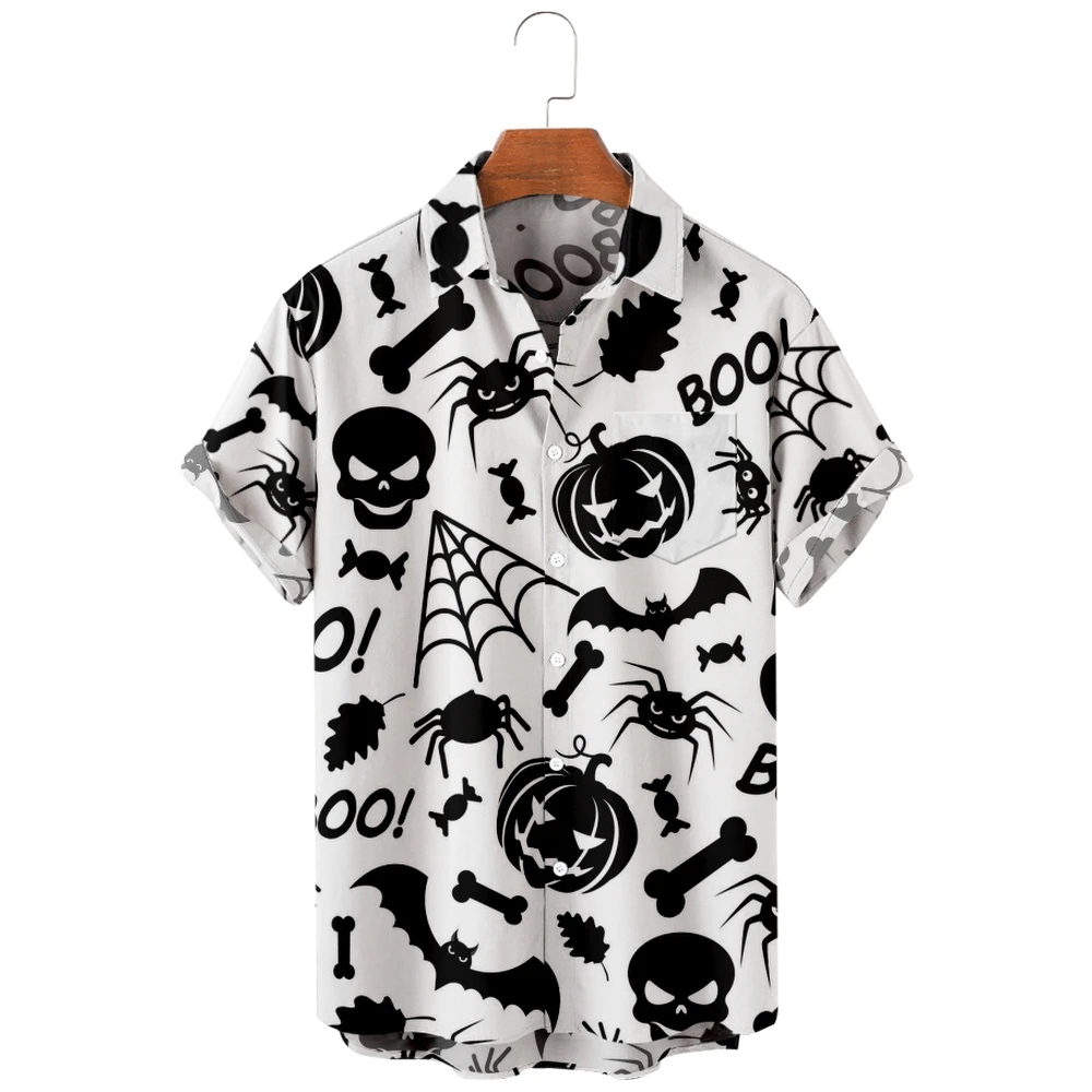 

2022 new men's casual breathable short sleeve top fashion Lapel men's shirt Hawaii with beach halloween pumpkin