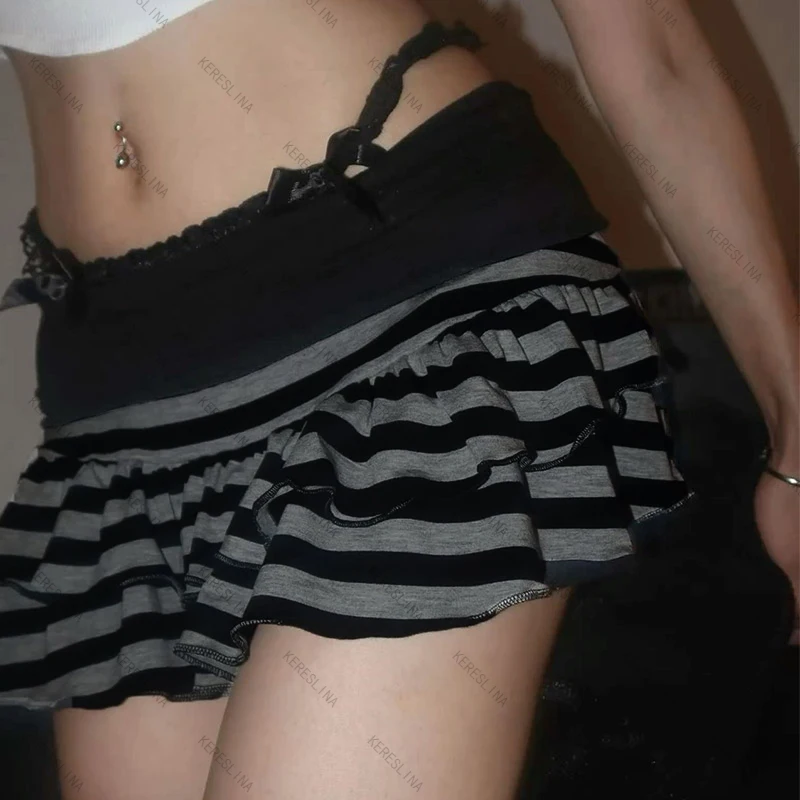 High street lieverd hete meisjes stijl gestreepte luipaardprint minirok zomer Y2k millennium subcultuur Harajuku minirok emo