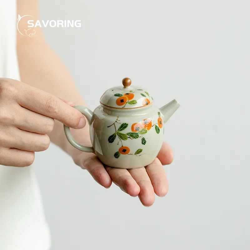 Creative Pots Hand Painted Persimmon Puer Kettle Small Tea Brewing Jasmine Infuser Jug Chinese Set Infusers Teapot Pot Teaware