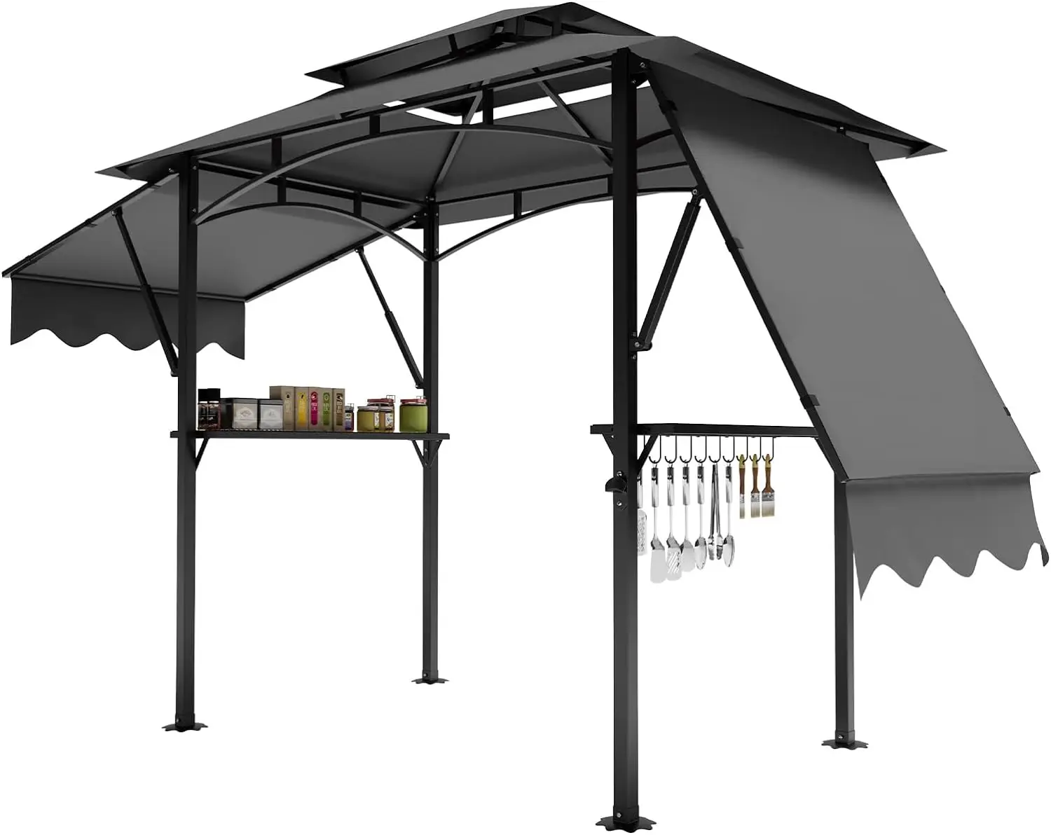 Wpond 5x8ft Grill Gazebo - Double Layer BBQ Waterproof Patio Canopy with Double-Sided Adjustable Awning, Extra Shadow, Two Side