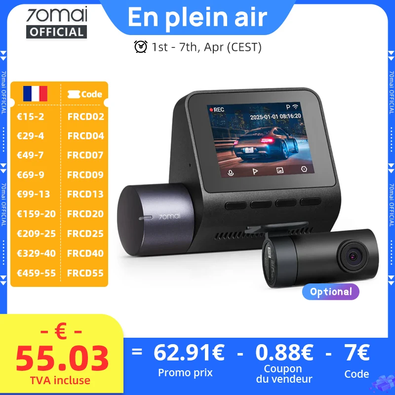 70mai Dash Cam A410 2.5K + 1080P enregistrement double canal GPS intégré 24H Surveillance de stationnement voiture DVR 70mai A410