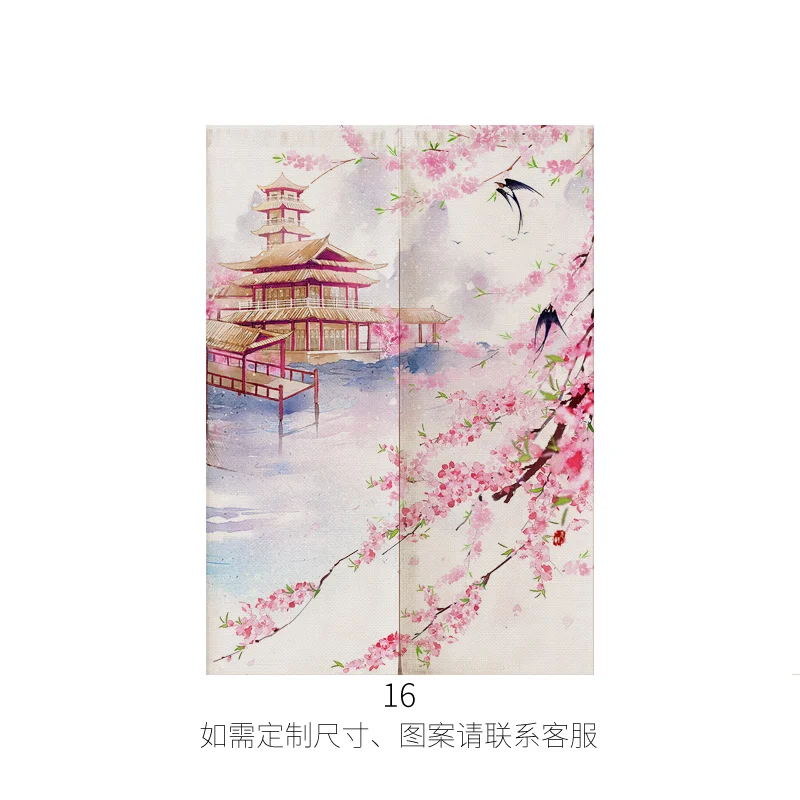 Japanese Ukiyo-e Linen Door Curtain Partition Noren Bedroom Kitchen Curtains Home Entrance Decoration Customizable Curtain