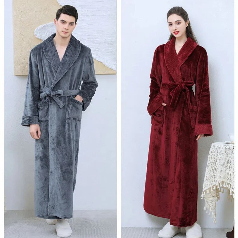 Women\'s Autumn and Winter Thick Warm Coral Fleece Nightgown Couple\'s Bathrobe Men\'s and Women\'s Pajamas Bathrobe Adult Bathrobe