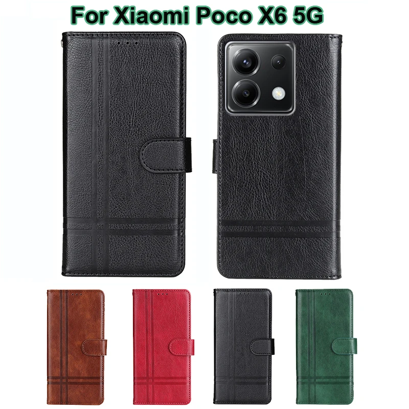 

чехол на Poco X6 5G Case Luxury Leather Capa Flip Phone Shell Wallet Cover For Fundas Xiaomi Poco X6 X 6 5G Etui pockX6 5G Coque