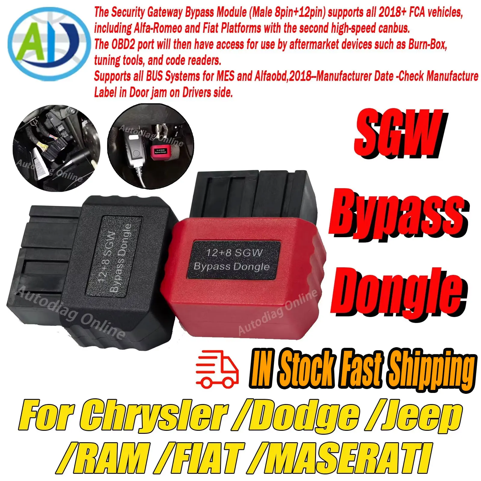 

Адаптер OBD2 Security Gateway для FCA, диагностический адаптер OBD2 для Chrysler/Dodge/Jeep/RAM/FIAT/MASERATI, 12+8 SGW Bypass Dongle