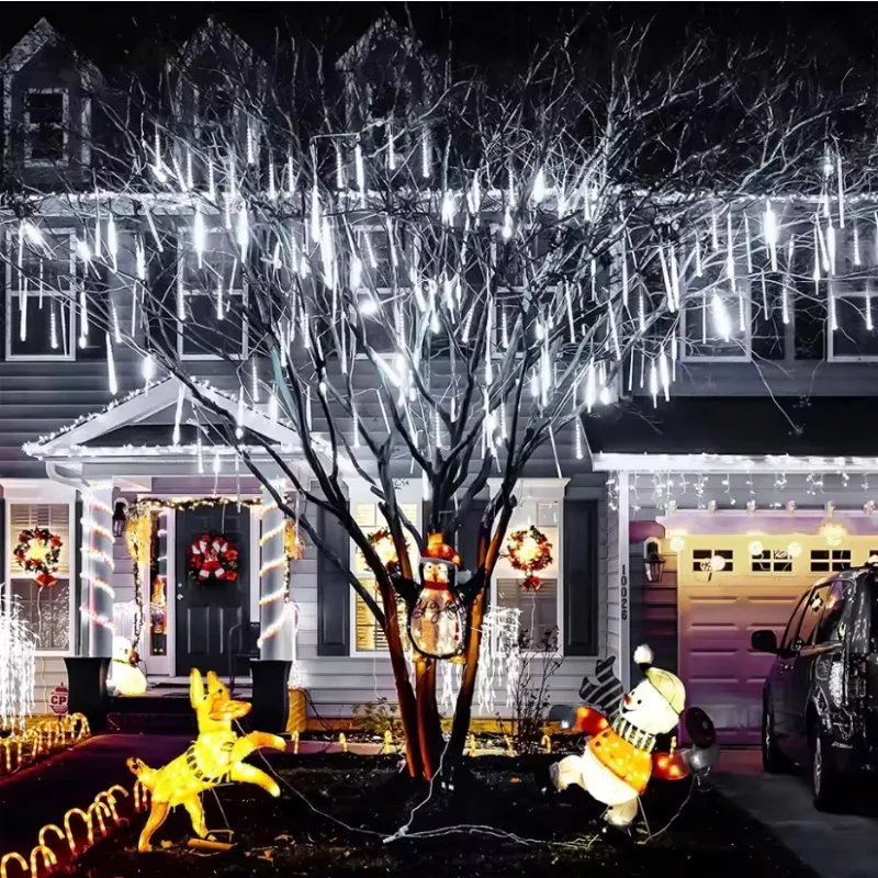 Solar Meteor Shower Lights Outdoor Meteor Lights 8 Tubes Waterproof LED Falling Raindrop Christmas Halloween Fairy String Lights