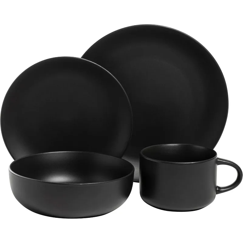 Wazee Matte Coupe Dinnerware Set, 16 pc, Black