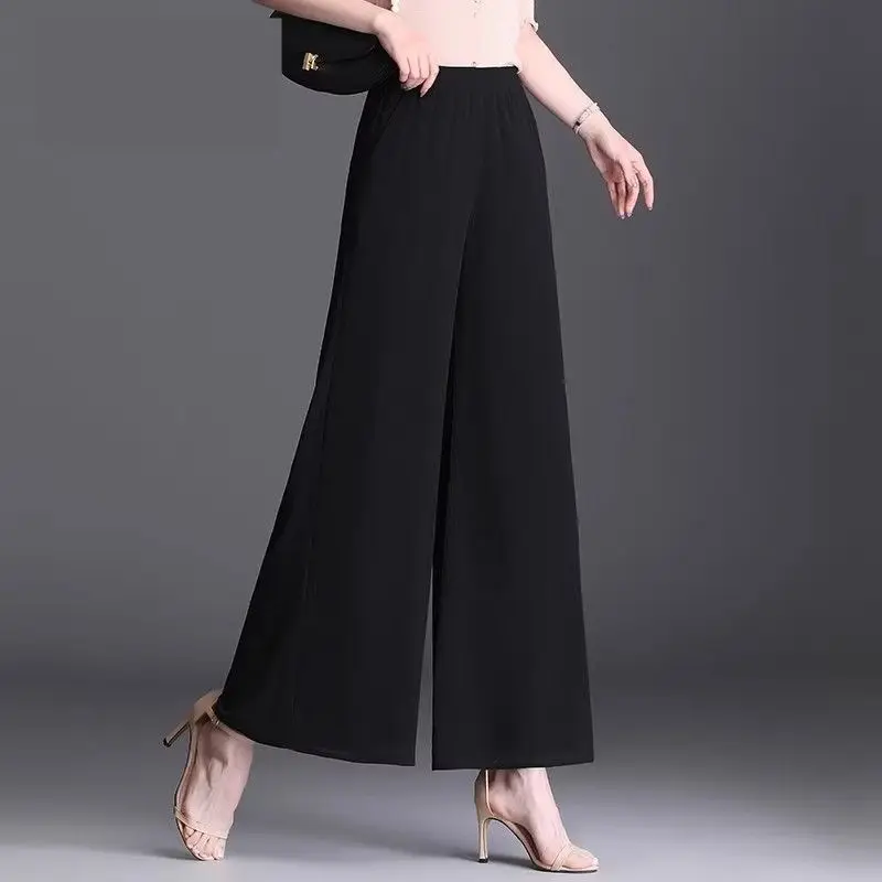 Chiffon Women's Pants Comfortable Stretch Casual Harajuku Elastic Vintage Korean Fashion Classic New in Female Trousers Wide Leg