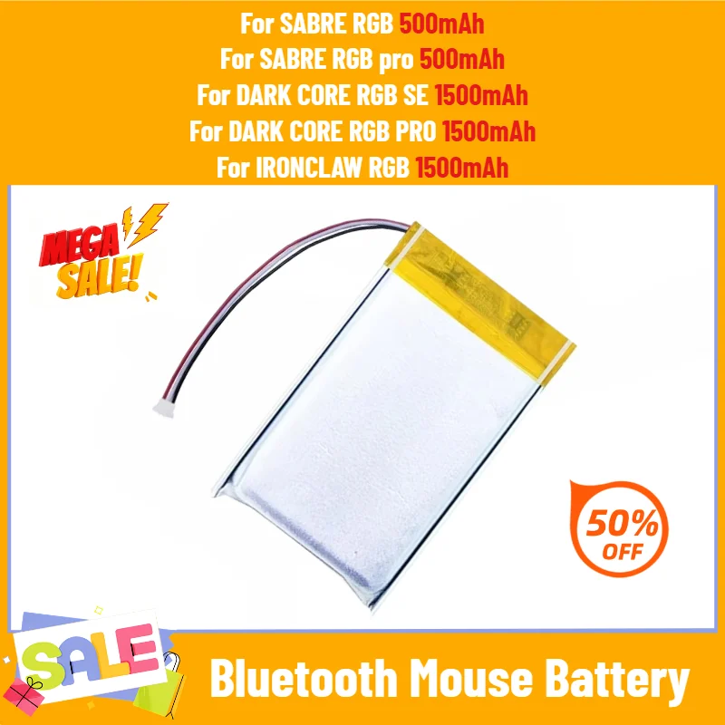 For Corsair DARK CORE RGB SE,DARK CORE RGB PRO, IRONCLAW RGB Wireless Bluetooth Mouse Replacement Battery 500mAh 1500mAh
