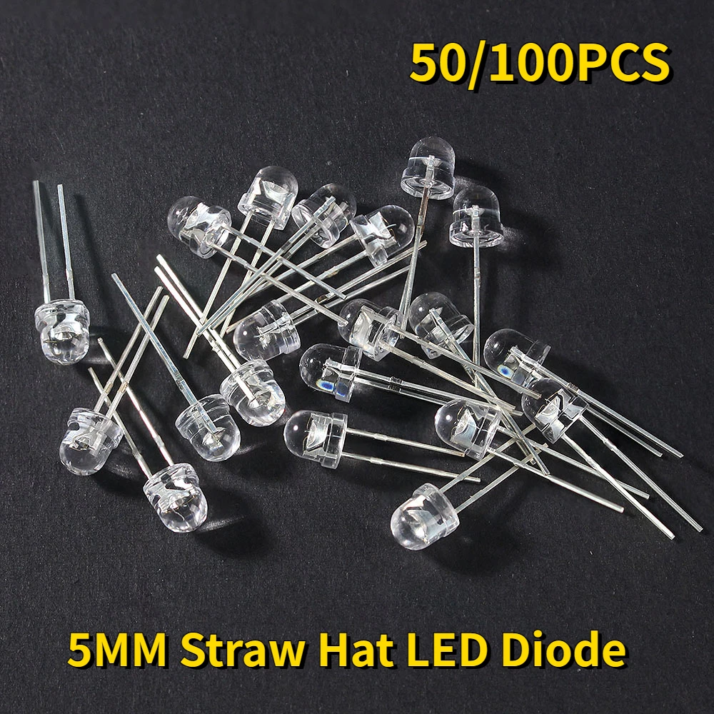 50pcs/100pcs LED Diode 5MM Straw Hat F5 Light Emitting Diodes White Red Yellow Green Blue Diodos Led Assorted Kit