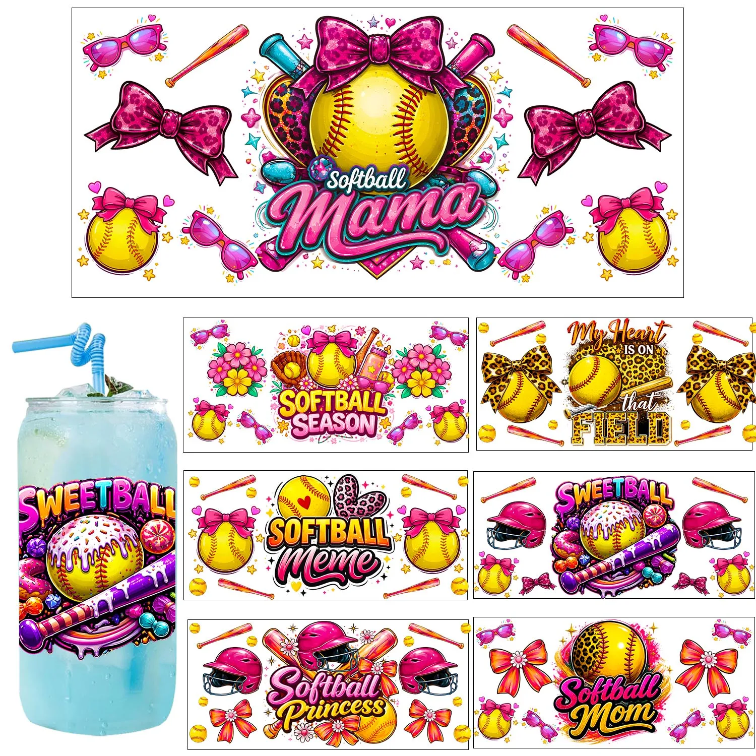 1/5PCS Bundle baseball game day UV DTF Transfer Sticker DIY Decals 3D transfers uvdtf stickers 16oz uv dtf cup wraps