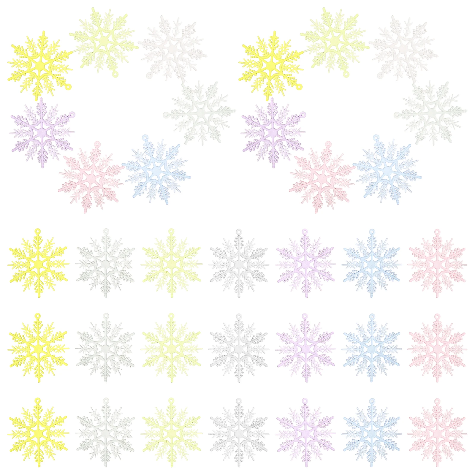 

70Pcs Snowflake Ornaments Plastic Vivid Color Christmas Tree Decoration Hanging Snowflake Drops Winter Wonderland Party Supplies