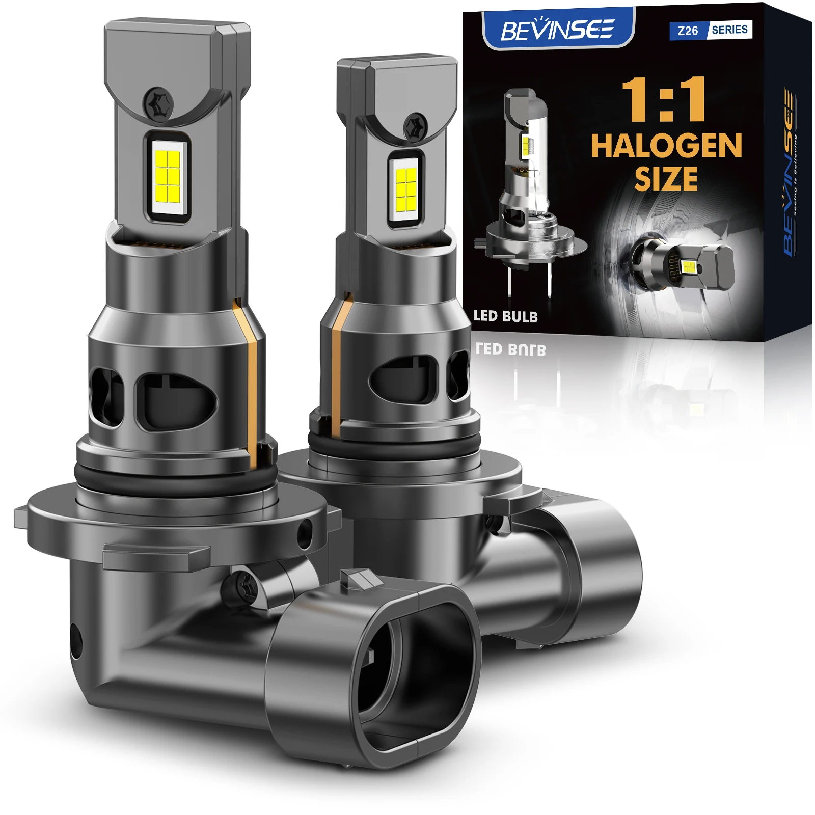 BEVINSEE 70W 12000LM H1 H3 H11 LED-Nebelscheinwerfer CANBUS 9005/HB3 H27 880 881 Halogen-Größe LED-Lampe 6000K Weiß Kabellos 12V