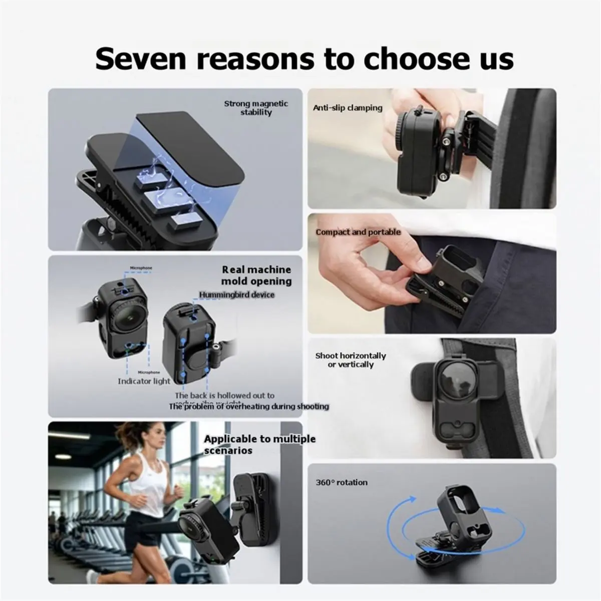【MUST-HAVE LIST】 Magnetic Backpack Clip Mount for Nano Camera 360° Wearable Clamp Holder Horizontal Vertical Protective Frame