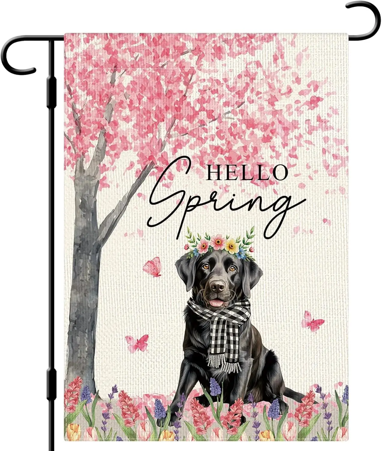 DLZDN Spring Dog Garden Flag Black Labrador Floral Flag 12×18 Inch Double Side Vertical Burlap Farmhouse Yard Sign Seasonal  zzo