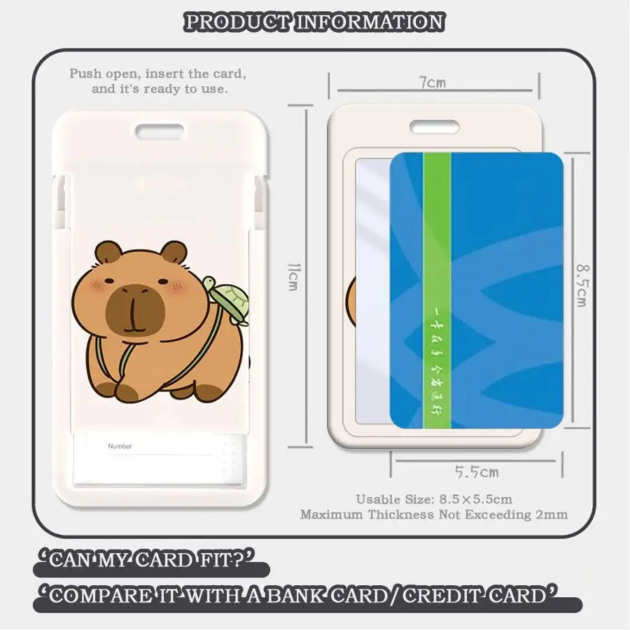 Funny Capybara 1Pc Card Holder Retractable Credit Card Holders Holders Child Bus with lanyard Bank ID Badge Cover Case