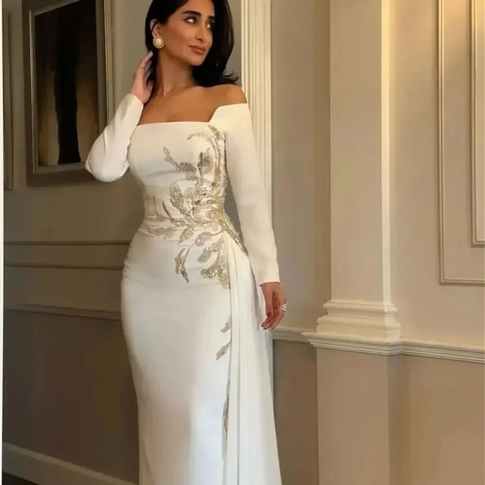 Robe de Soirée en Satin pour Femme, Tenue de Bal Blanche Personnalisée, Ligne A, sur Mesure, Arabie Saoudite