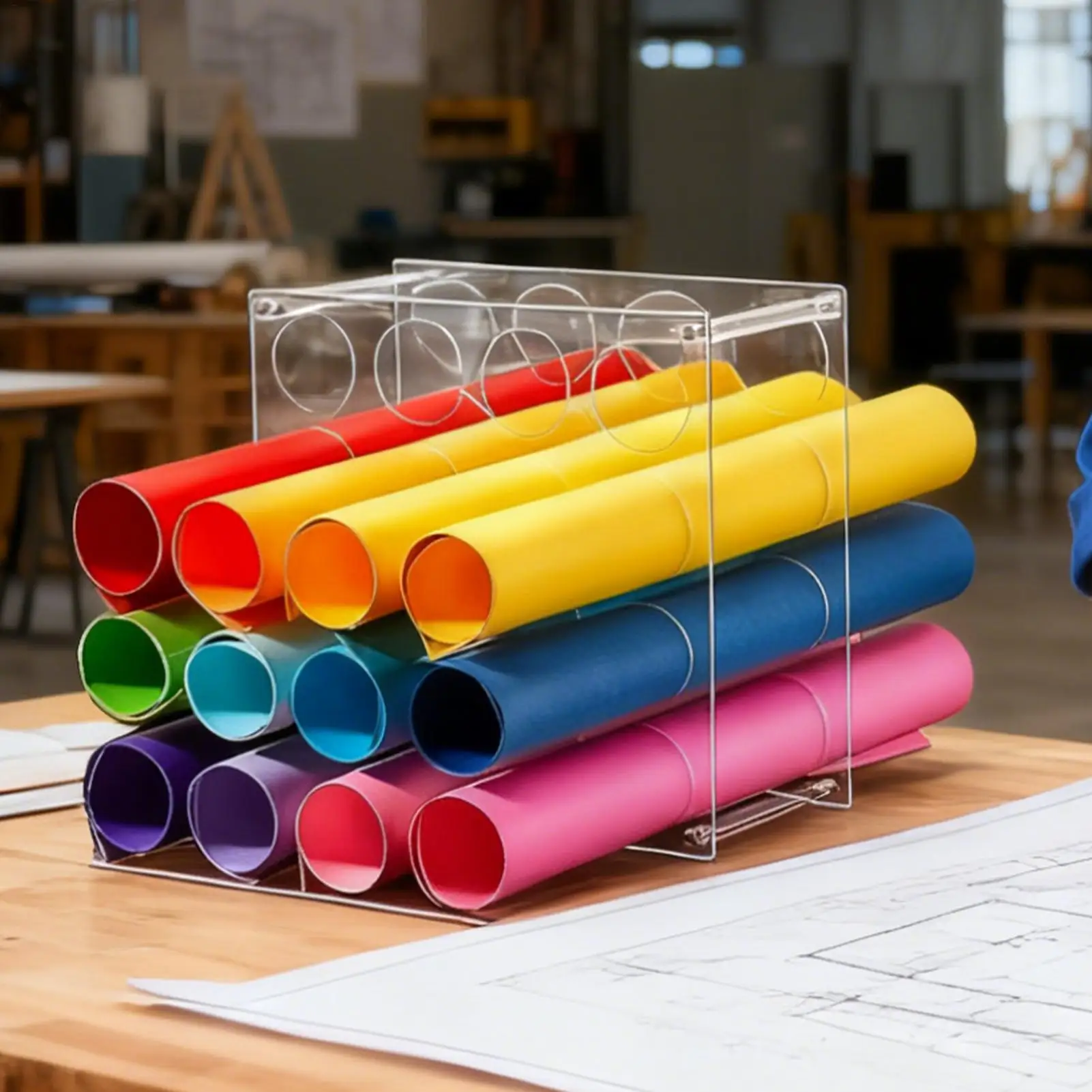 كرافت لفة حامل 2 قطع واضح الاكريليك عرض قوس 16 حفرة كرافت ورقة لفة حامل لتنظيم سطح المكتب الفن استوديو