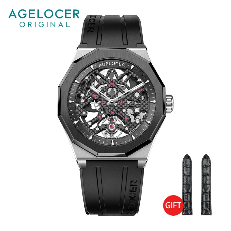 AGELOCER Original Schwarzwald Watch Men\'s Sports Hollow Luminous Automatic Mechanical Watch Birthday Gift for Men