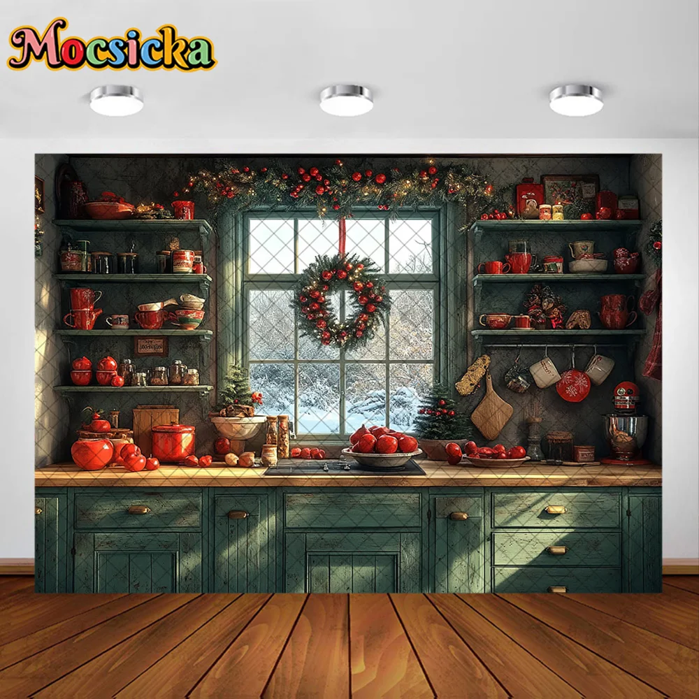Mocsicka fotografia fundo natal cozinha armário maçã decoração pano de fundo família crianças natal festa de férias baile estúdio