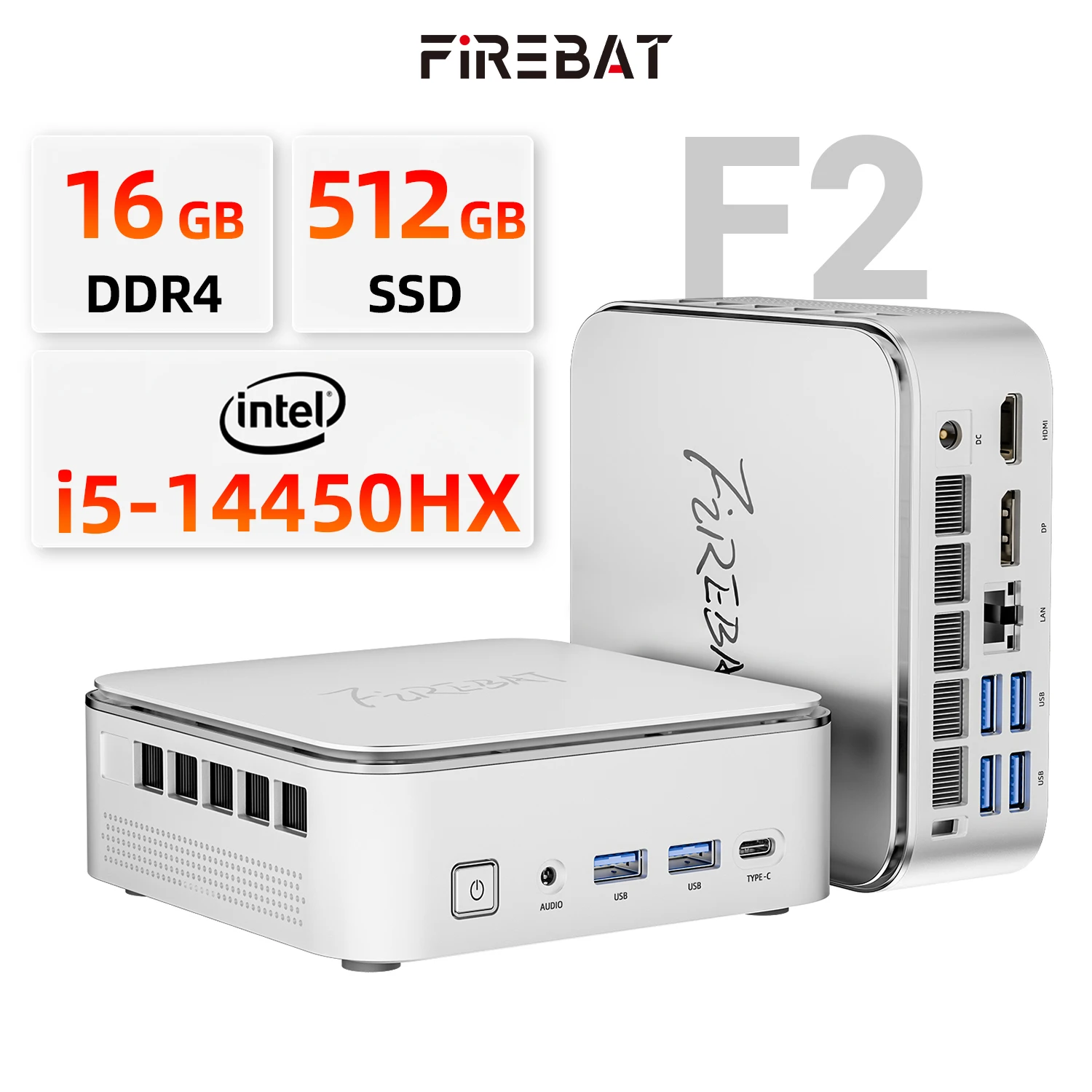 

Firebat F2 Mini PC Intel Core i5-14450HX 10-Core 16-Thread Windows 11 16GB DDR4 RAM 512GB PCIe SSD WiFi 6 BT5.2 Triple Display