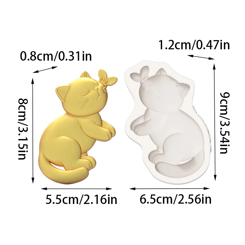 Sleeping Posture Bowknot Sleeping Posture Kitten Shape Mold, Silicone Mold for Making Dessert Chocolate Fondant Decorations