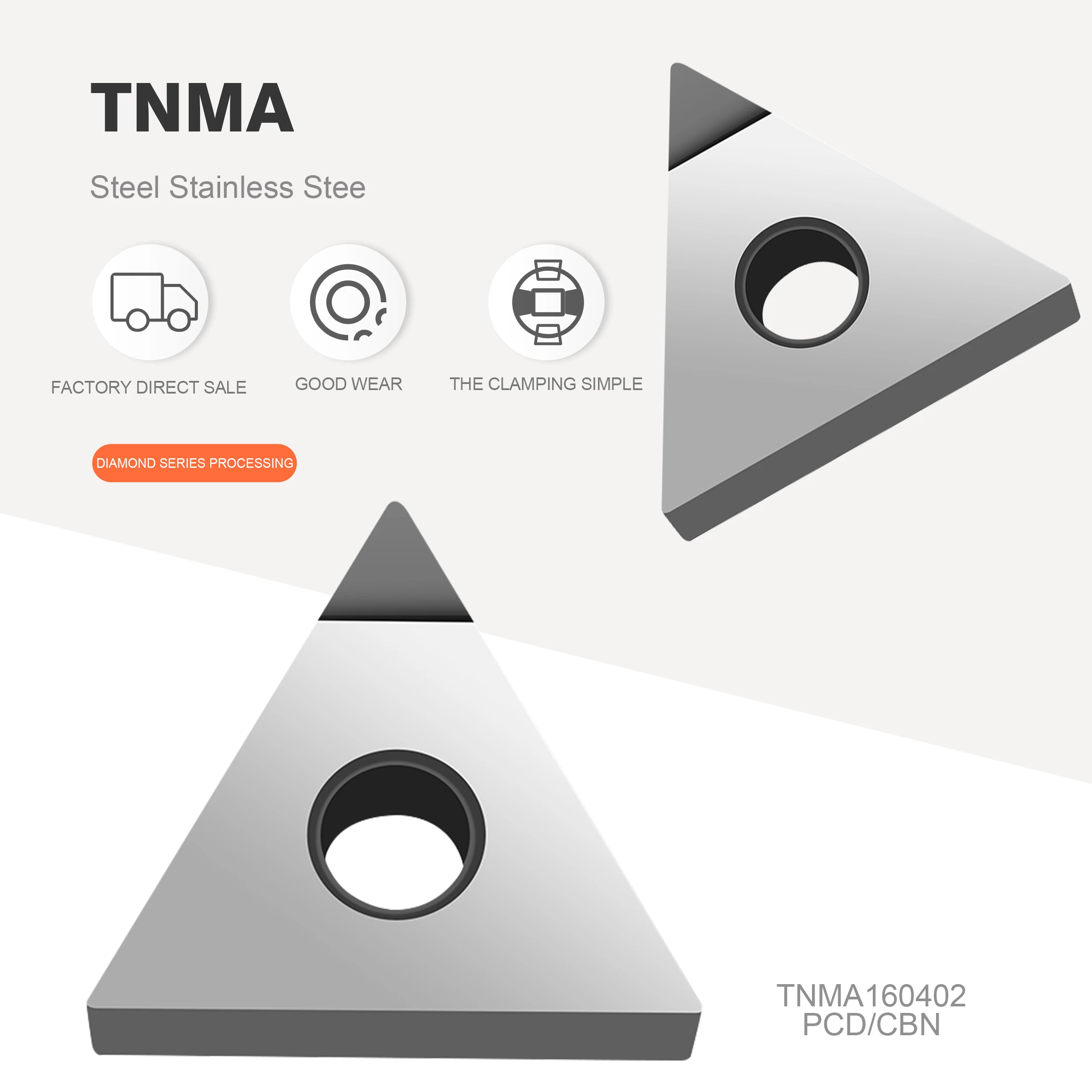 

2Pcs TNMA160402 TNMA160404 TNMA160408 PCD CBN Diamond Inserts Blade External Turning Tool Lathe Tool For CNC turning cutter